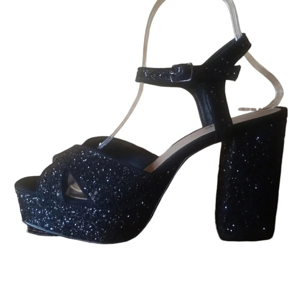 Dolls Kill Shellys London Black Chunky Glitter Platform Strappy Pumps‎ Size 9 - Picture 2 of 10